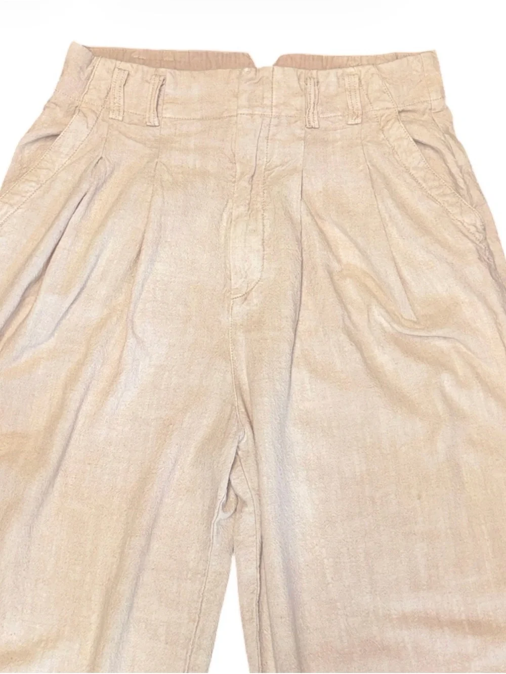 Free People Viscose Linen Relaxed Women’s Trousers Cream Size 4 - Picture 4 of 11